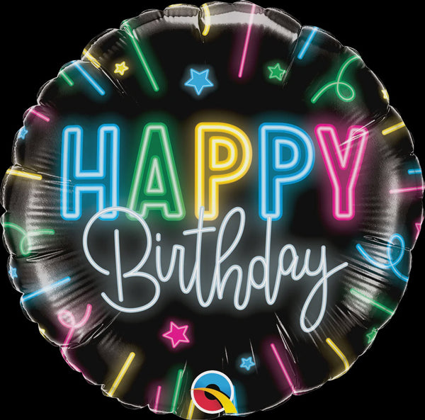 18" ROUND FOIL HAPPY BDAY NEON GLOW